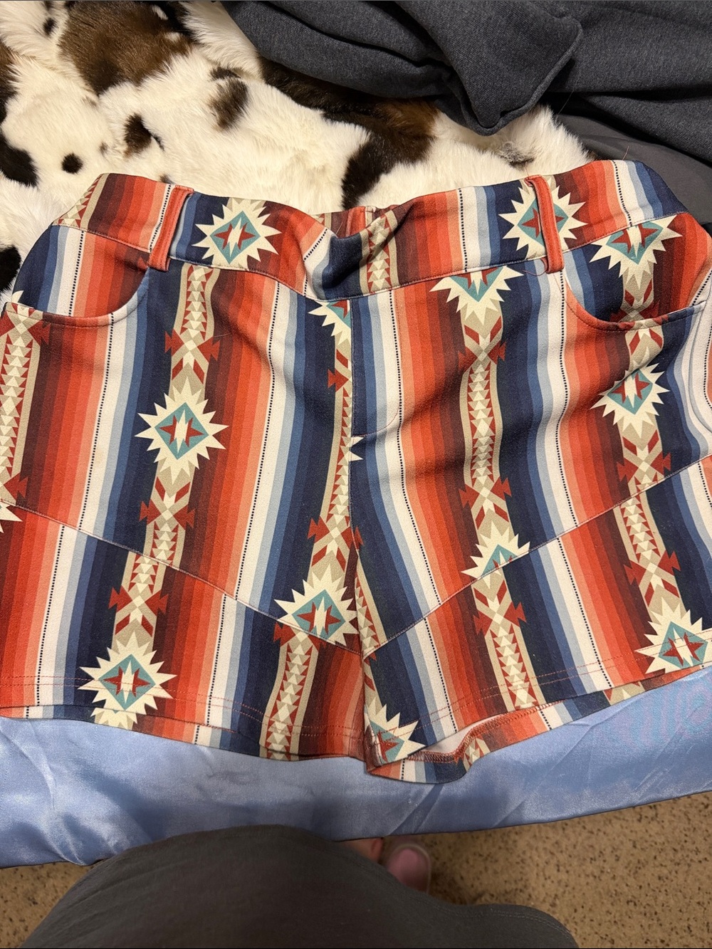Crazy Train High-Waist Southwestern Stripe Shorts - Red, Navy, Cream